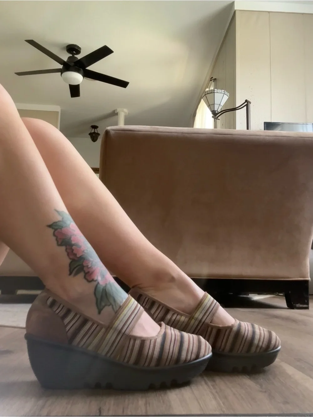 Hush Puppies Brown Striped Mary Jane Platform Wedge